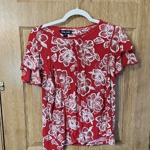 Nautica Scarlet and Ivory Floral Blouse